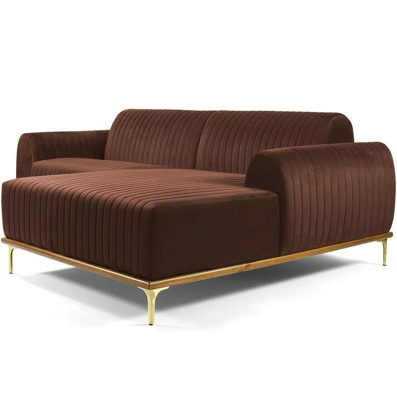 Sofá 4 Lugares Com Chaise Molino 265 Cm Veludo Marrom C-276