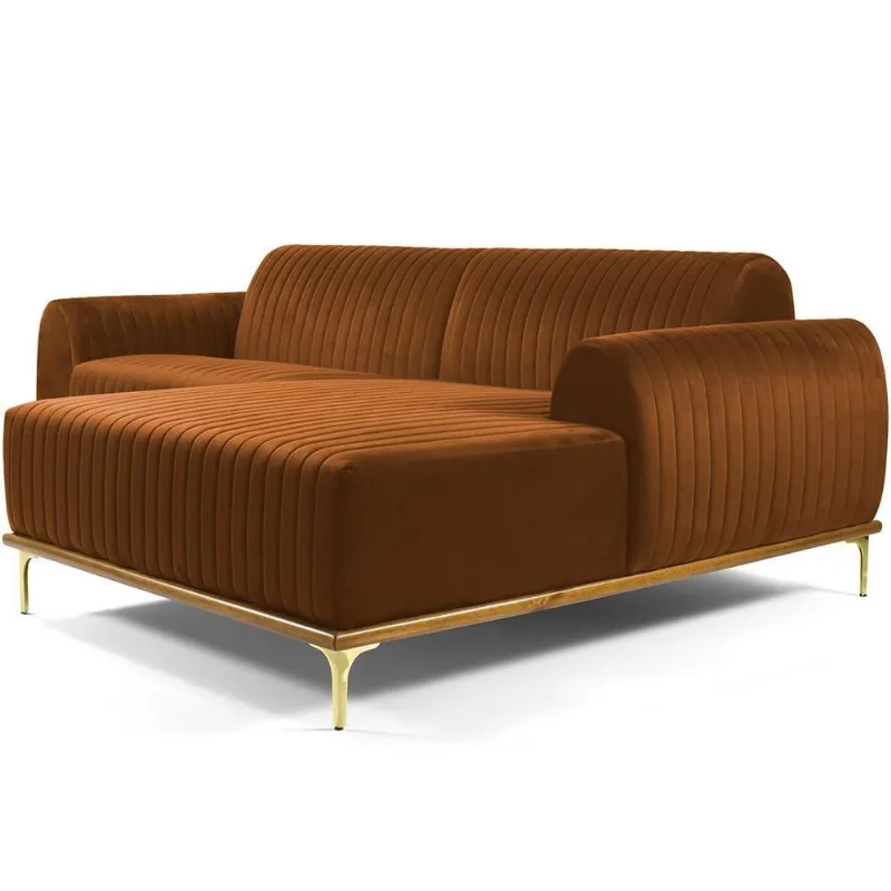 Sofá 4 Lugares com Chaise Direito Para Sala Molino 265 cm D02 Veludo Telha C-262 - Lyam Decor - Lyam Decor