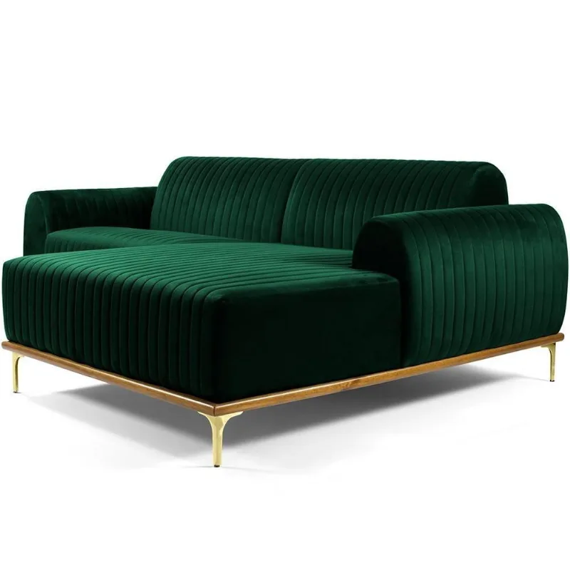 Sofá 4 Lugares com Chaise Direito Para Sala Molino 265 cm D02 Veludo Verde Musgo C-303 - Lyam Decor - Lyam Decor
