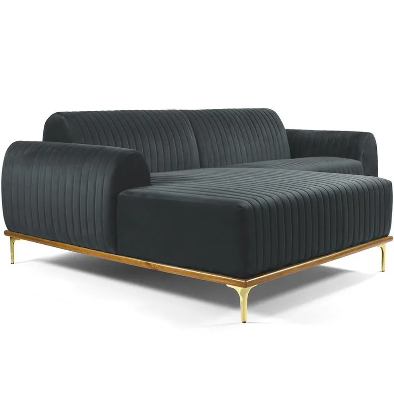 Sofá 4 Lugares com Chaise Esquerdo Para Sala Molino 265cm D02 Veludo Cinza C-317 - Lyam Decor - Lyam Decor