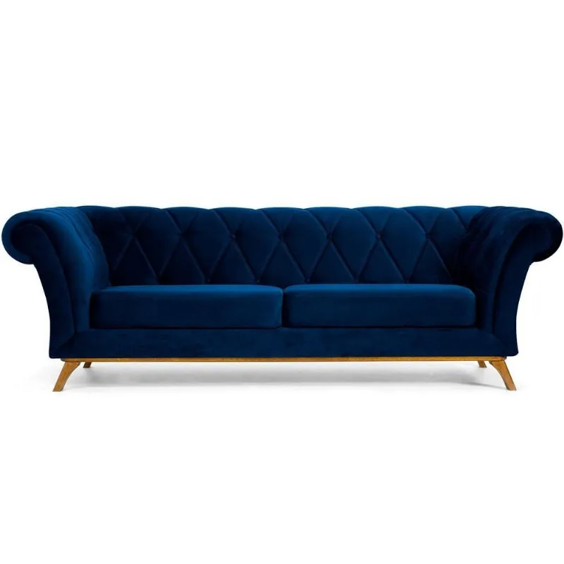 Sofá 4 Lugares Para Sala de Estar Império 260 cm D02 Veludo Azul Oxford C-304 - Lyam Decor - Lyam Decor