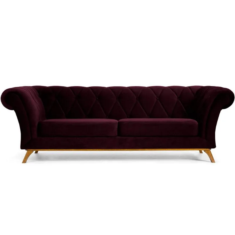 Sofá 4 Lugares Para Sala de Estar Império 260 cm D02 Veludo Roxo Grape C-292 - Lyam Decor - Lyam Decor