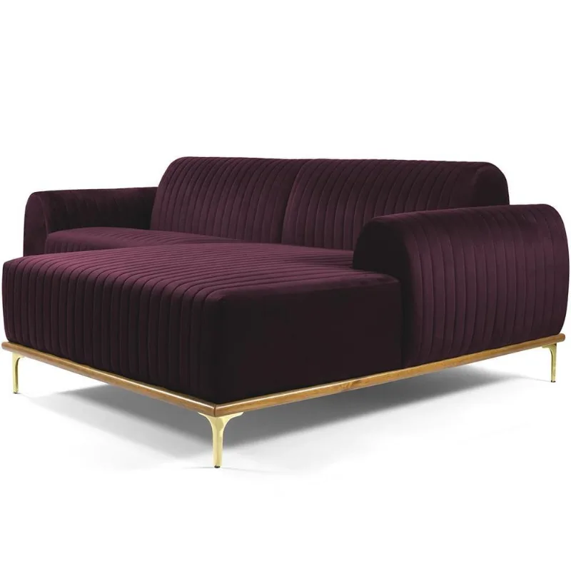 Sofá 4 Lugares com Chaise Direito Para Sala Molino 255 cm D02 Veludo Roxo Grape C-292 - Lyam Decor - Lyam Decor