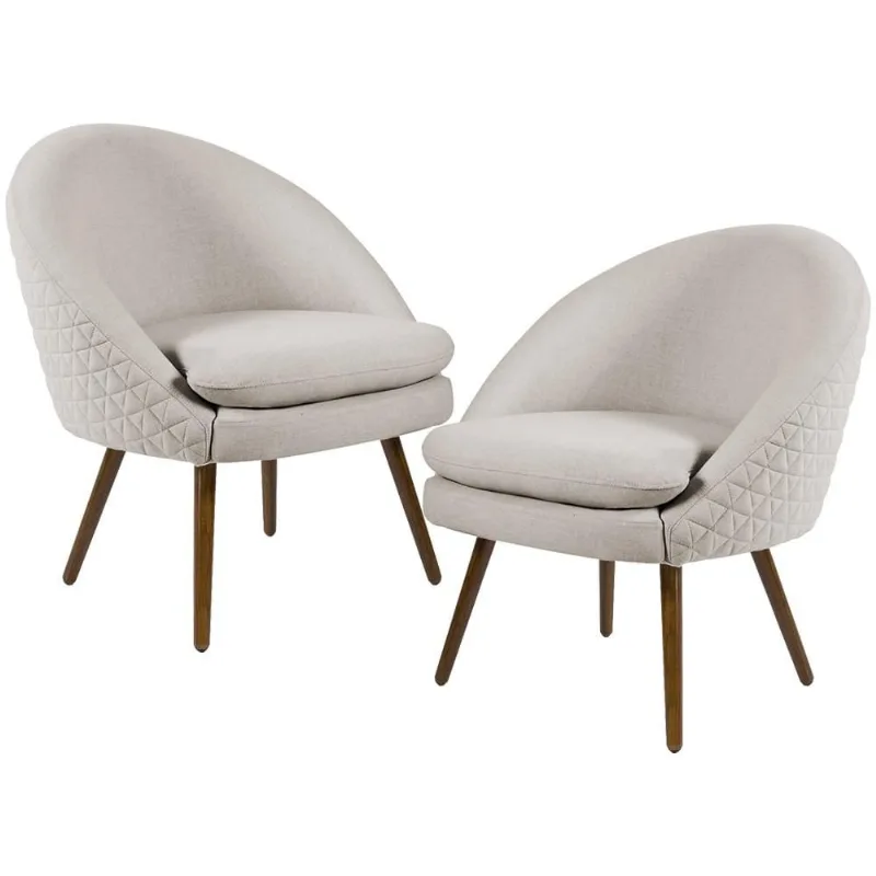 Kit 02 Poltronas Decorativas Fixa Pés Palito Rafa D02 Tressê Linho Bege C-107 - Lyam Decor - Lyam Decor