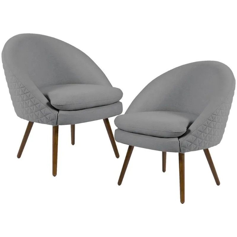 Kit 02 Poltronas Decorativas Fixa Pés Palito Rafa D02 Tressê Linho Cinza C-416 - Lyam Decor - Lyam Decor