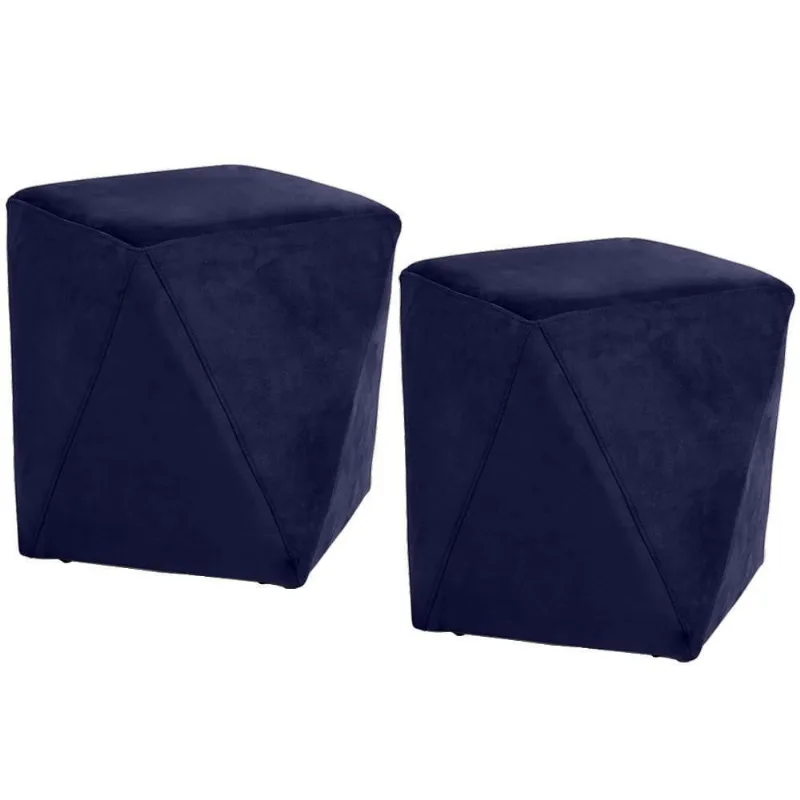 Kit 02 Puffs Ametista D02 Veludo Azul Marinho C-287