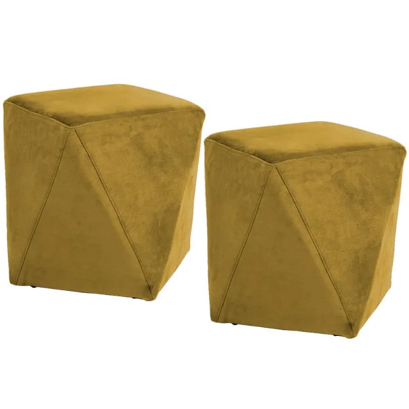 Kit 02 Puffs Decorativo Para Sala de Estar Ametista D02 Veludo Mostarda C-279 - Lyam Decor