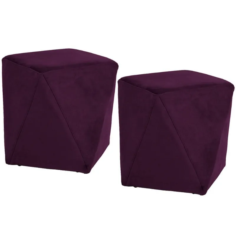 Kit 02 Puffs Decorativo Para Sala de Estar Ametista D02 Veludo Roxo Grape C-292 - Lyam Decor