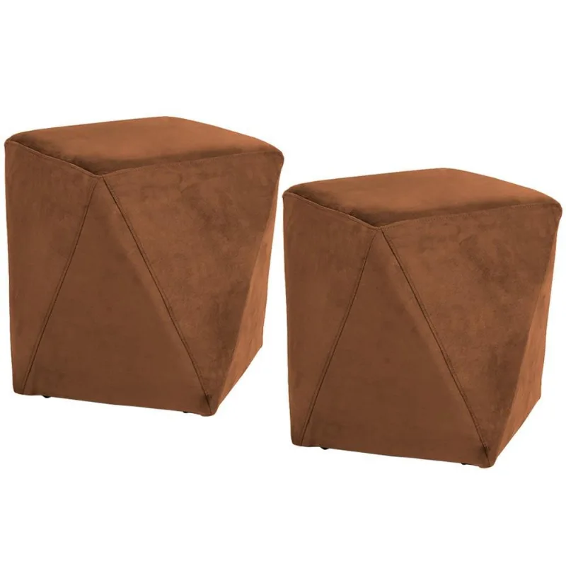 Kit 02 Puffs Decorativo Para Sala de Estar Ametista D02 Veludo Telha C-262 - Lyam Decor