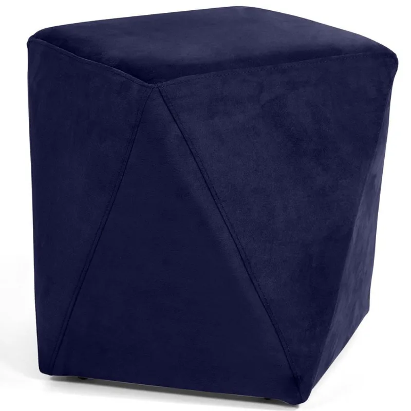 Puff Decorativo Para Sala de Estar Ametista D02 Veludo Azul Marinho C-287 - Lyam Decor