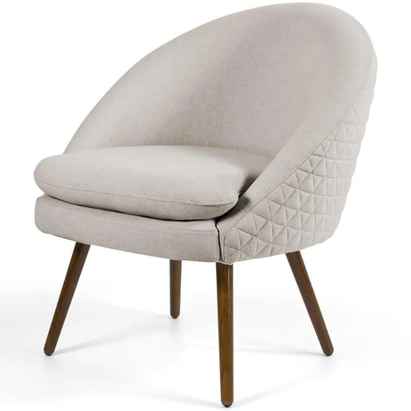 Poltrona Decorativa Fixa Pés Palito Rafa D02 Tressê Linho Bege C-107 - Lyam Decor - Lyam Decor