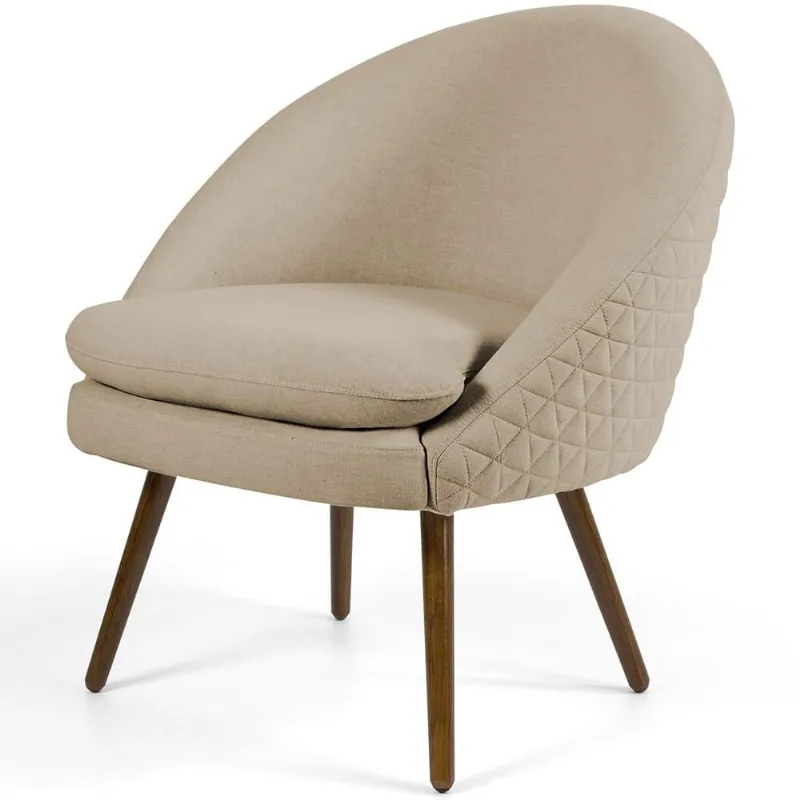 Poltrona Decorativa Fixa Pés Palito Rafa D02 Tressê Linho Bege C-129 - Lyam Decor - Lyam Decor