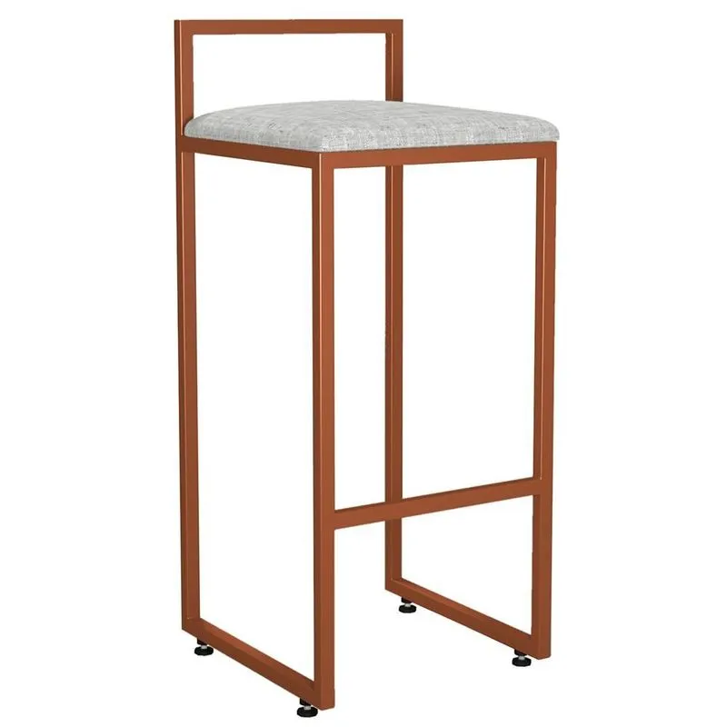 Banqueta Alta Para Cozinha Sala de Jantar Hanna L02 Bronze Linho Cinza - Lyam Decor