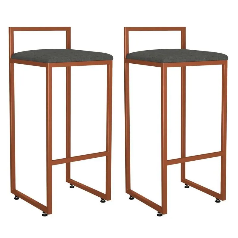 Kit 02 Banquetas Alta Para Cozinha Sala de Jantar Hanna L02 Bronze Linho Chumbo - Lyam Decor