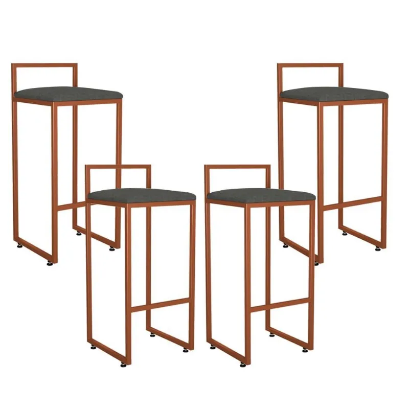 Kit 04 Banquetas Alta Para Cozinha Sala de Jantar Hanna L02 Bronze Linho Chumbo - Lyam Decor