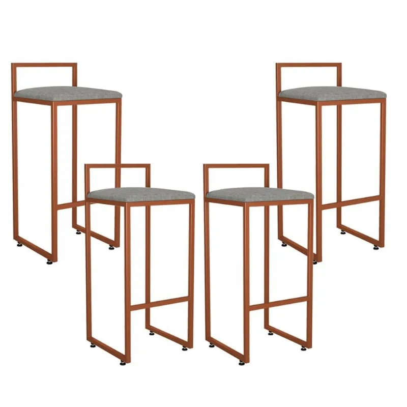 Kit 04 Banquetas Alta Para Cozinha Sala de Jantar Hanna L02 Bronze Linho Cinza Escuro - Lyam Decor