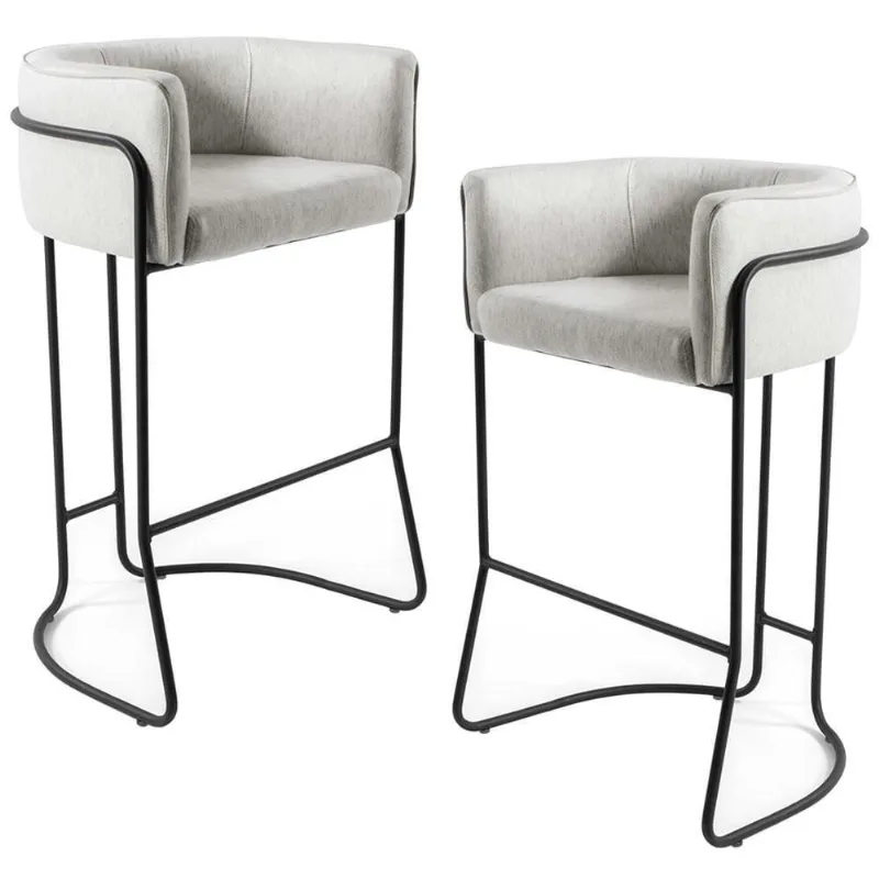 Kit 02 Banquetas Fixa Preto Linho Creme A-48 - Lyam Decor