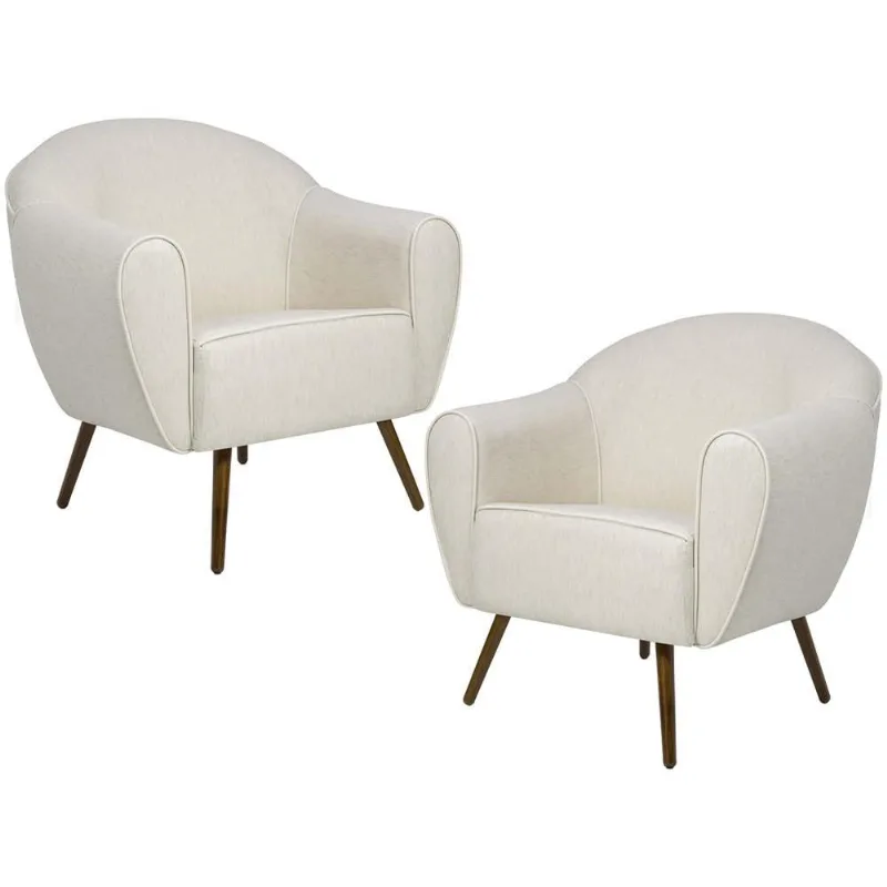 Kit 02 Poltronas Decorativas Fixa com Pés Palito Nina D02 Linho Bege B-298 - Lyam Decor - Lyam Decor