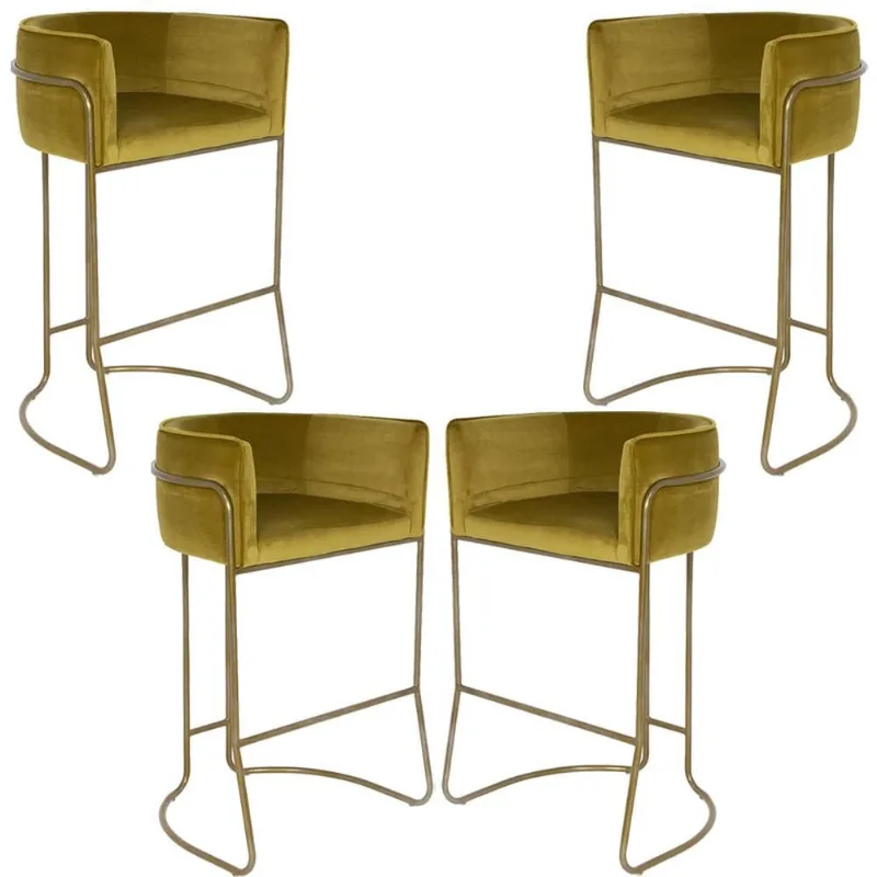Kit 04 Banquetas Decorativa Fixa Base de Aço Bronze Betina D02 Veludo Mostarda C-260 - Lyam Decor - Lyam Decor