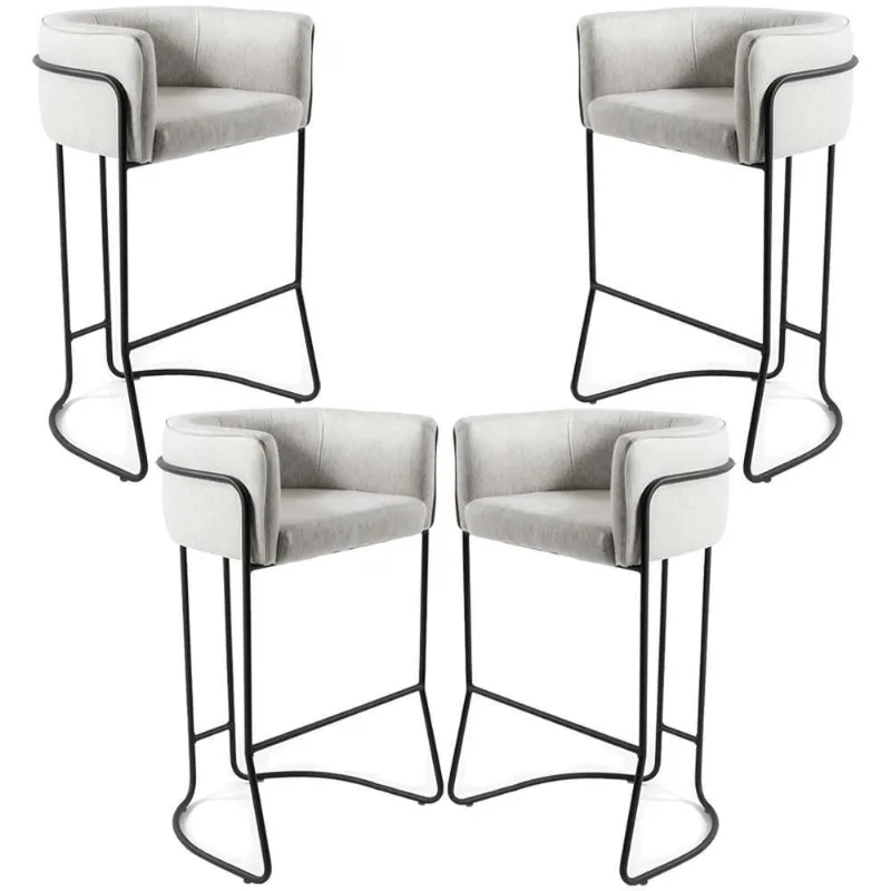 Kit 04 Banquetas Fixa Preto Linho Creme A-48 - Lyam Decor