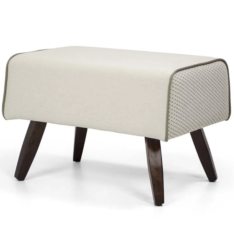 Puff Decorativo com Pés de Madeira Viseo D02 60 cm Linho Bege B-172 - Lyam Decor