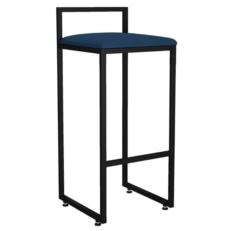 Banqueta Alta Cozinha Hanna L02 Preto Suede Azul Marinho - Lyam Decor