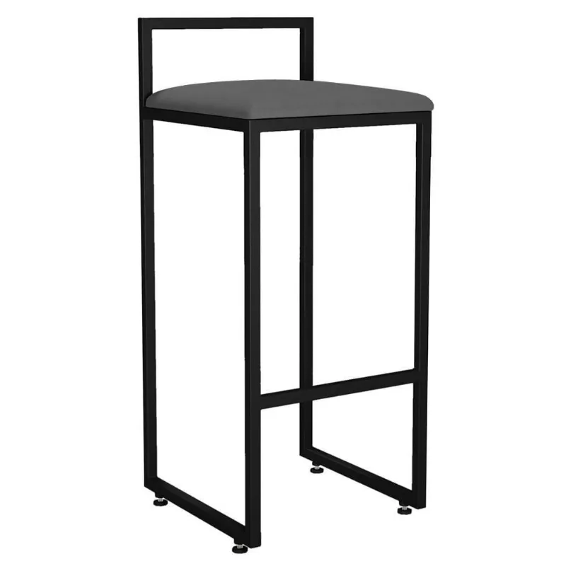 Banqueta Alta Cozinha De Jantar Hanna L02 Preto Suede Cinza - Lyam Decor