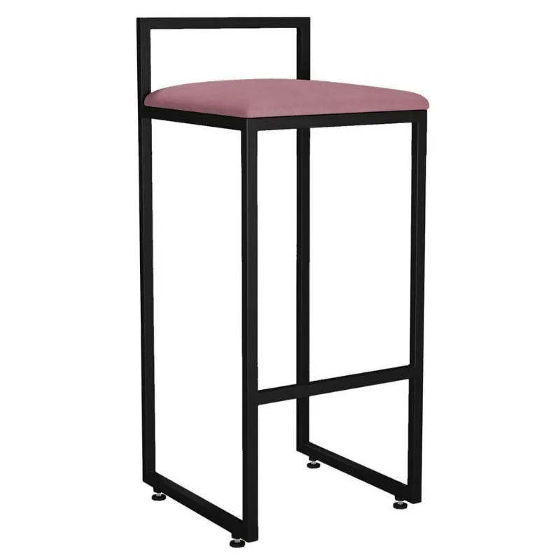 Banqueta Alta Cozinha De Jantar Hanna L02 Preto Suede Rosê - Lyam Decor