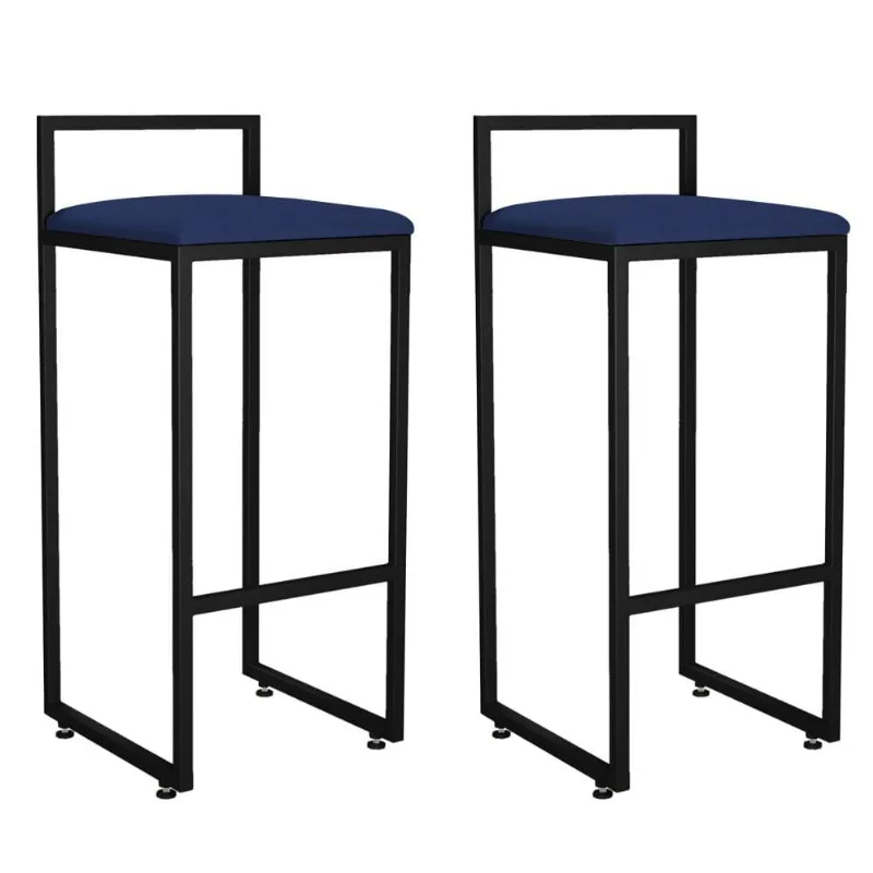 Kit 02 Banquetas Altas Para Cozinha Sala de Jantar Hanna L02 Preto Suede Azul Marinho - Lyam Decor - Lyam Decor