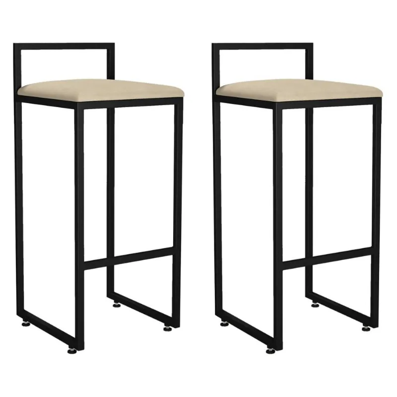 Kit 02 Banquetas Altas Para Cozinha Sala de Jantar Hanna L02 Preto Suede Bege - Lyam Decor - Lyam Decor