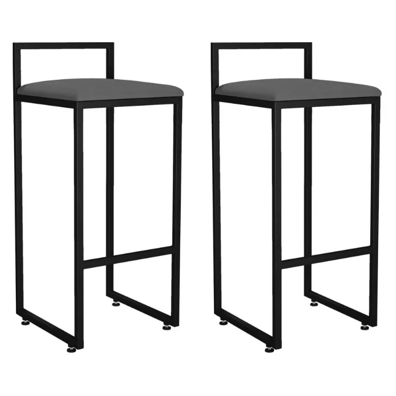 Kit 02 Banquetas Altas Para Cozinha Sala de Jantar Hanna L02 Preto Suede Cinza - Lyam Decor - Lyam Decor
