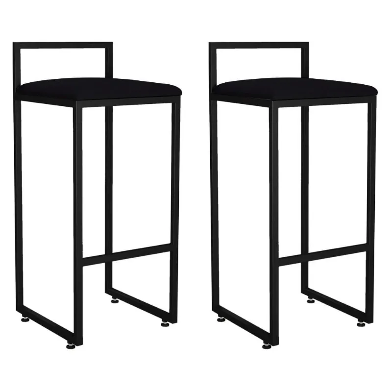 Kit 02 Banquetas Altas Para Cozinha Sala de Jantar Hanna L02 Preto Suede Preto - Lyam Decor - Lyam Decor