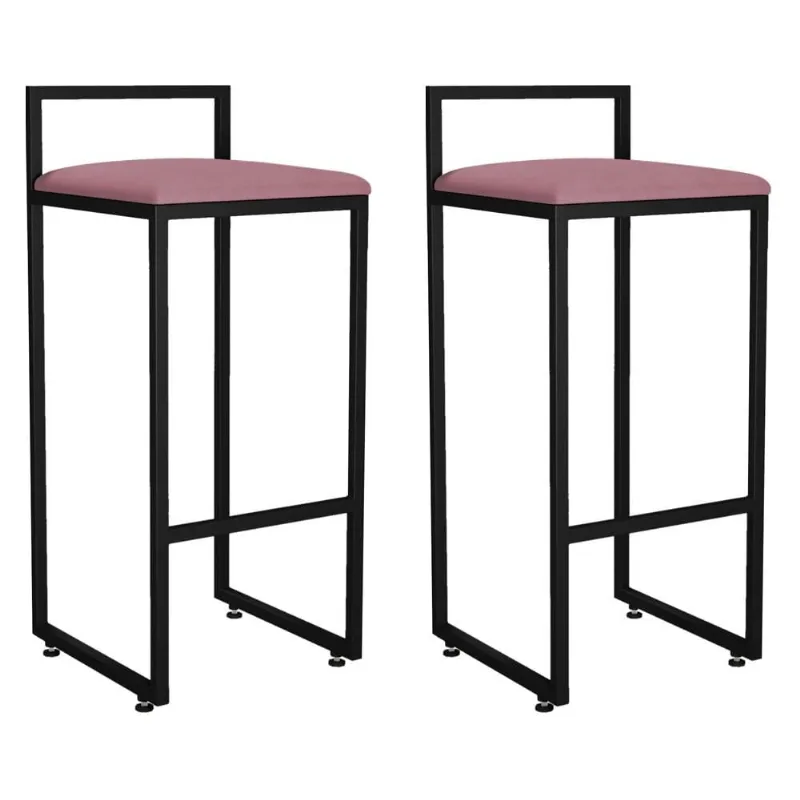 Kit 02 Banquetas Altas Para Cozinha Sala de Jantar Hanna L02 Preto Suede Rosê - Lyam Decor - Lyam Decor