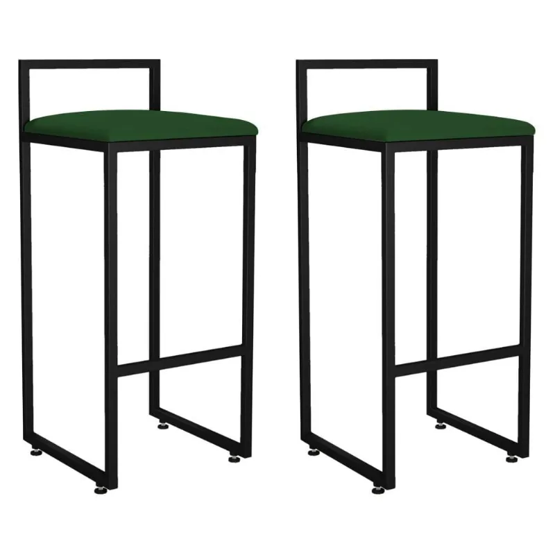 Kit 02 Banquetas Altas Para Cozinha Sala de Jantar Hanna L02 Preto Suede Verde Musgo - Lyam Decor - Lyam Decor