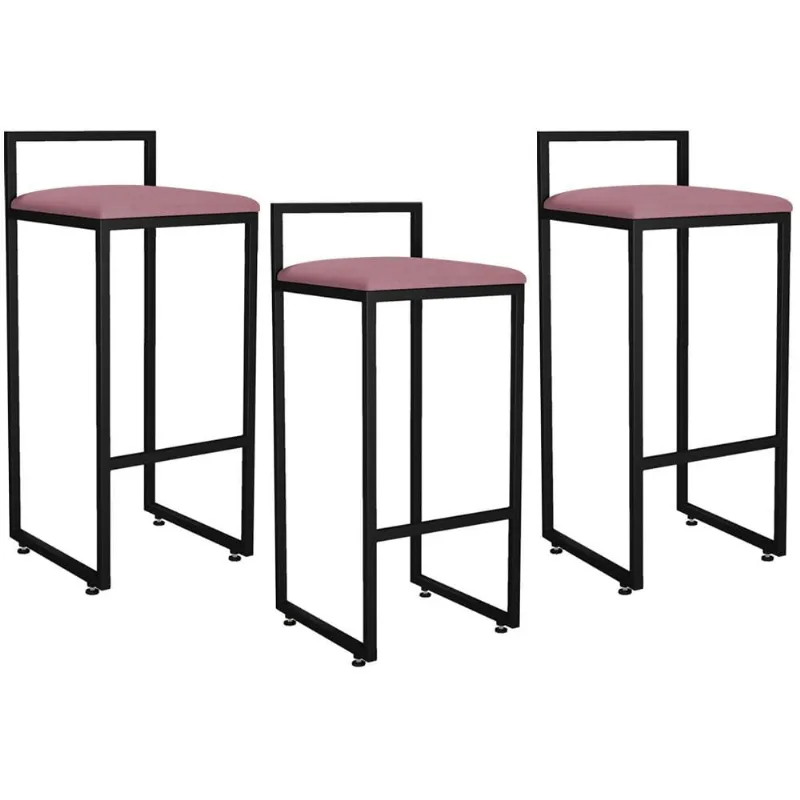 Kit 03 Banquetas Altas Para Cozinha Sala de Jantar Hanna L02 Preto Suede Rosê - Lyam Decor