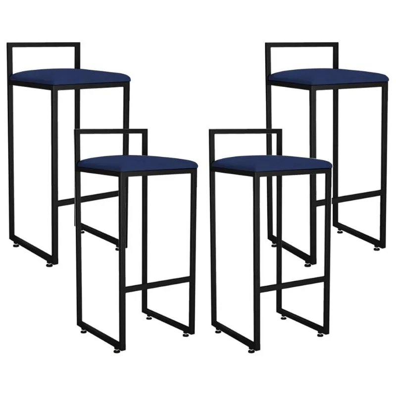 Kit 04 Banquetas Altas Para Cozinha Sala de Jantar Hanna L02 Preto Suede Azul Marinho - Lyam Decor