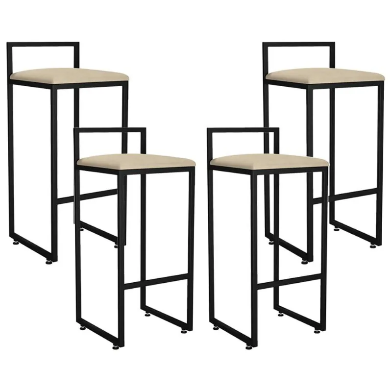 Kit 04 Banquetas Altas Para Cozinha Sala de Jantar Hanna L02 Preto Suede Bege - Lyam Decor