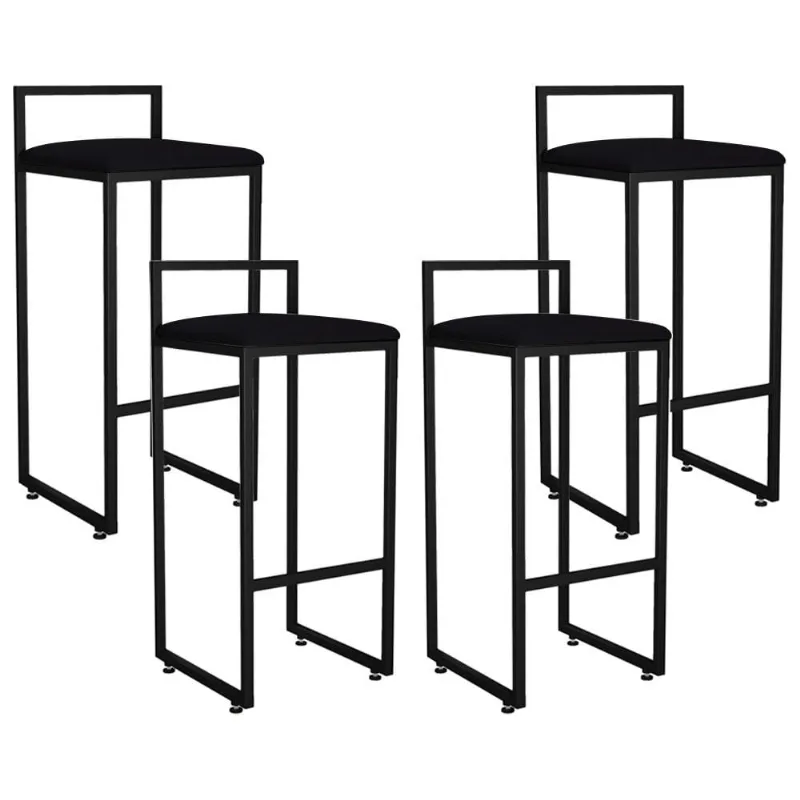 Kit 04 Banquetas Altas Para Cozinha Sala de Jantar Hanna L02 Preto Suede Preto - Lyam Decor - Lyam Decor