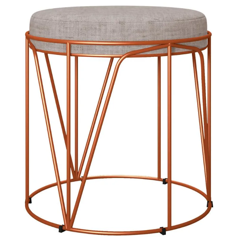 Puff Decorativo Aramado Bronze Zaya L02 Linho Bege - Lyam Decor