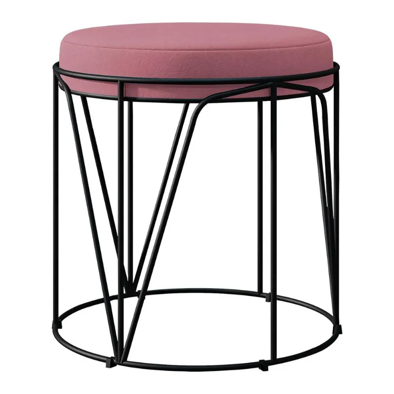 Puff Decorativo Aramado Preto Zaya L02 Suede Rosê - Lyam Decor