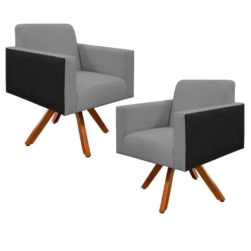Kit 02 Poltronas Helô L02 Cinza Escuro Preto