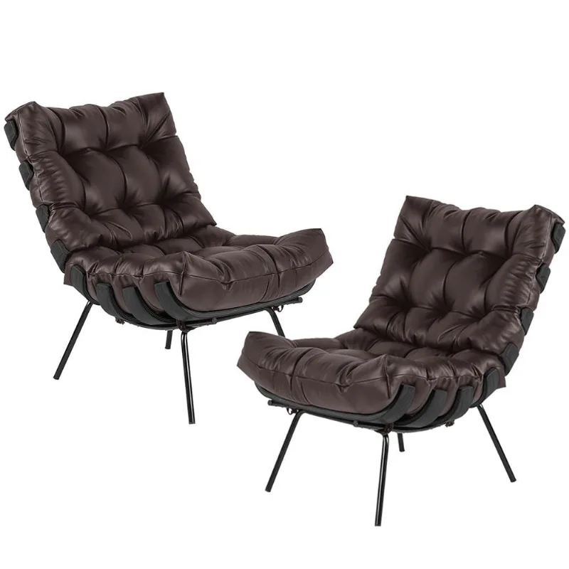 Kit 02 Poltronas Decorativas Sala de Estar Costela Preto L04 Couro Marrom Café - Lyam Decor - Lyam Decor