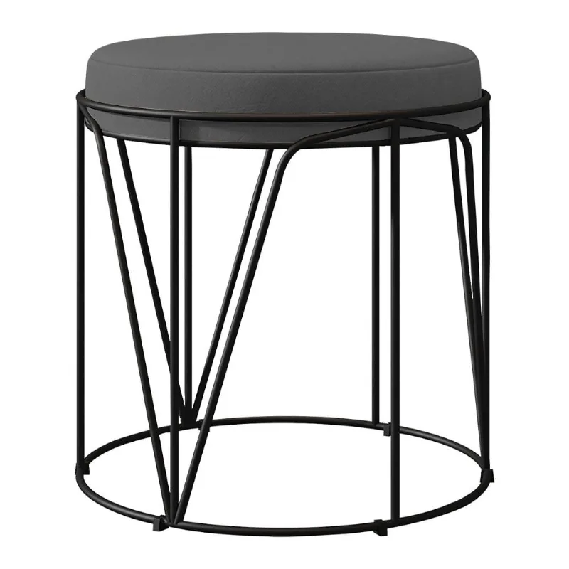 Puff Decorativo Aramado Preto Zaya L02 Suede Cinza - Lyam Decor
