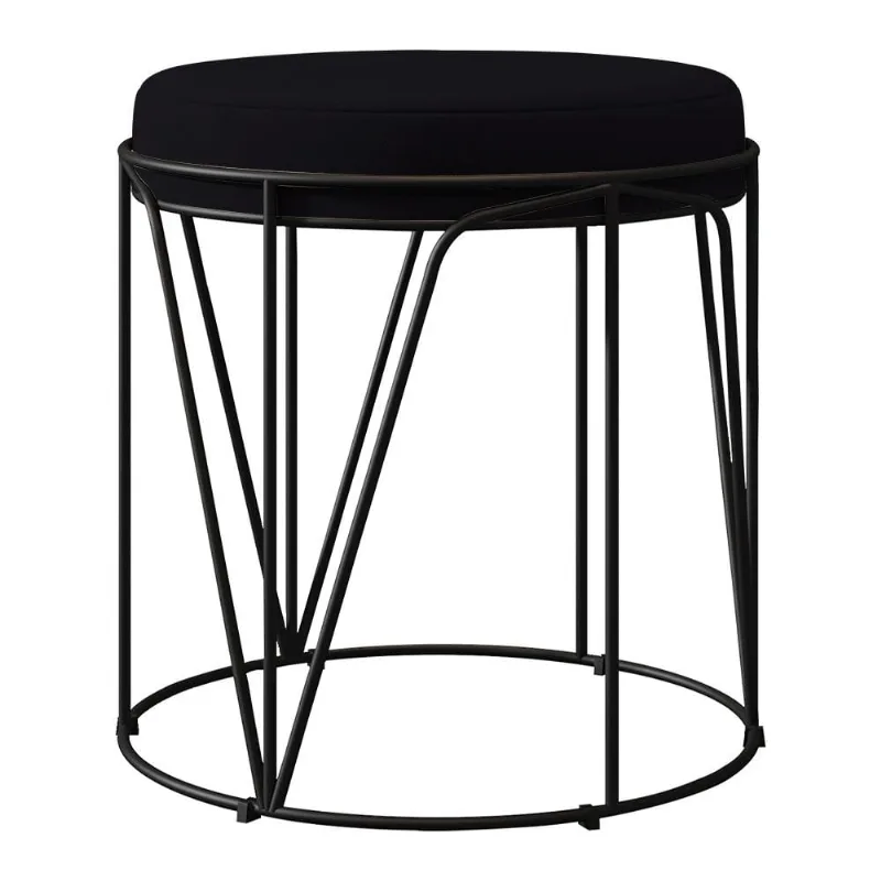 Puff Decorativo Aramado Preto Zaya L02 Suede Preto - Lyam Decor