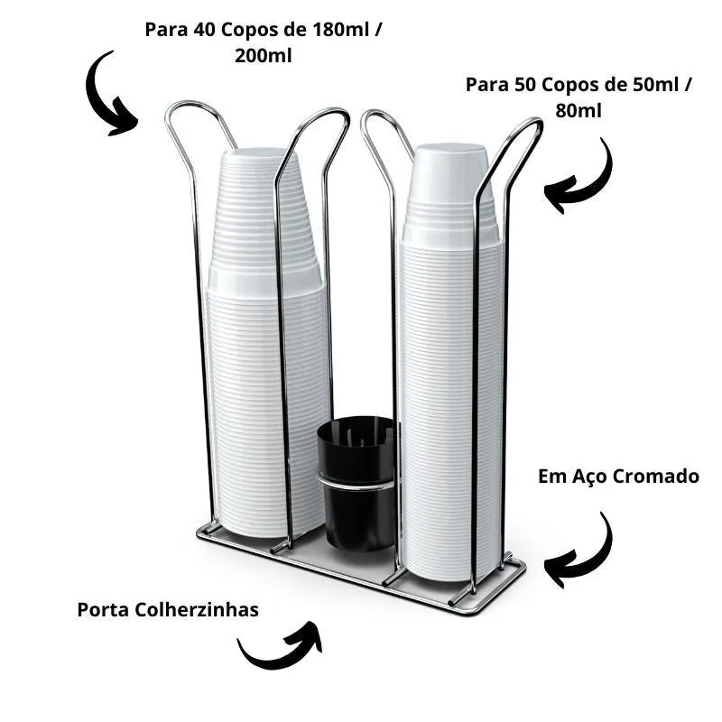 Kit Porta Sachê Mesa + Porta Copos Chá Café 80/200ml Preto