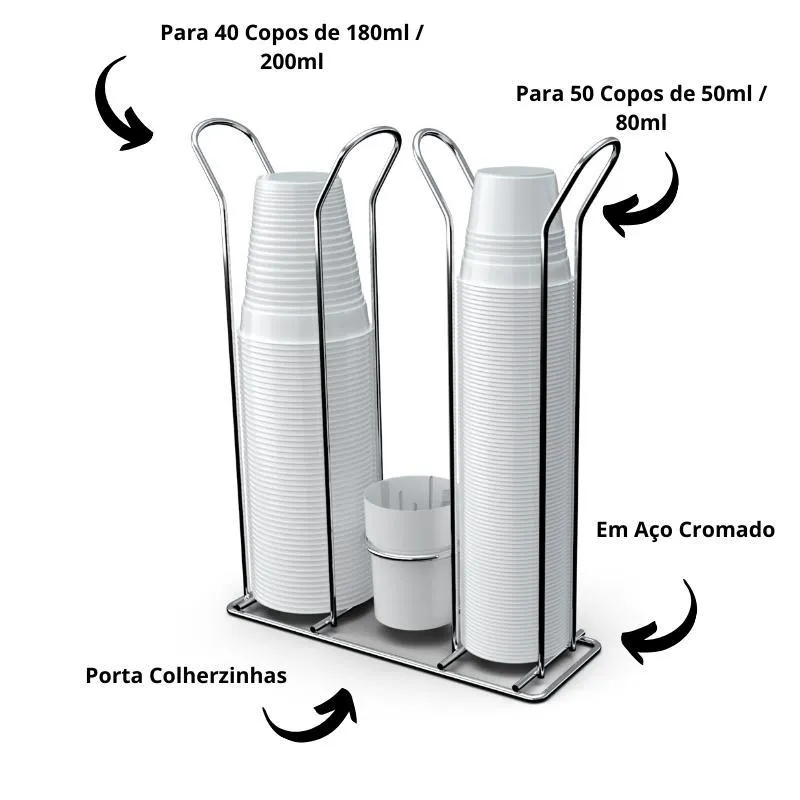 Kit Porta Sachê Mesa + Porta Copos Chá Café 80/200ml Branco