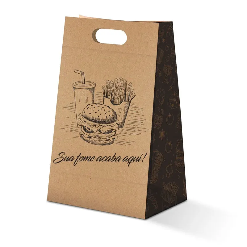 Saco Kraft para Delivery com Alça e Fundo Reforçados 100un