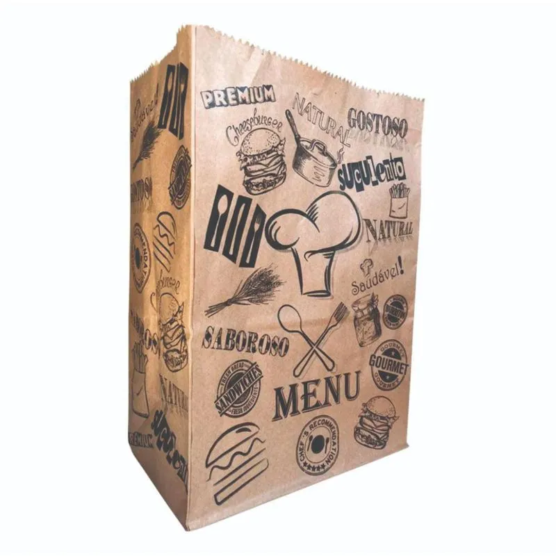 Saco Kraft Médio Para Delivery, Viagem - Modelo Menu - 300un