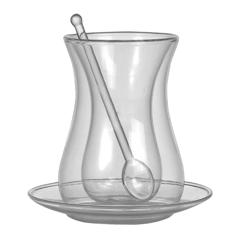 Conjunto Copo Silhueta Vidro Duplo, Colher e Pires Ah! Natu