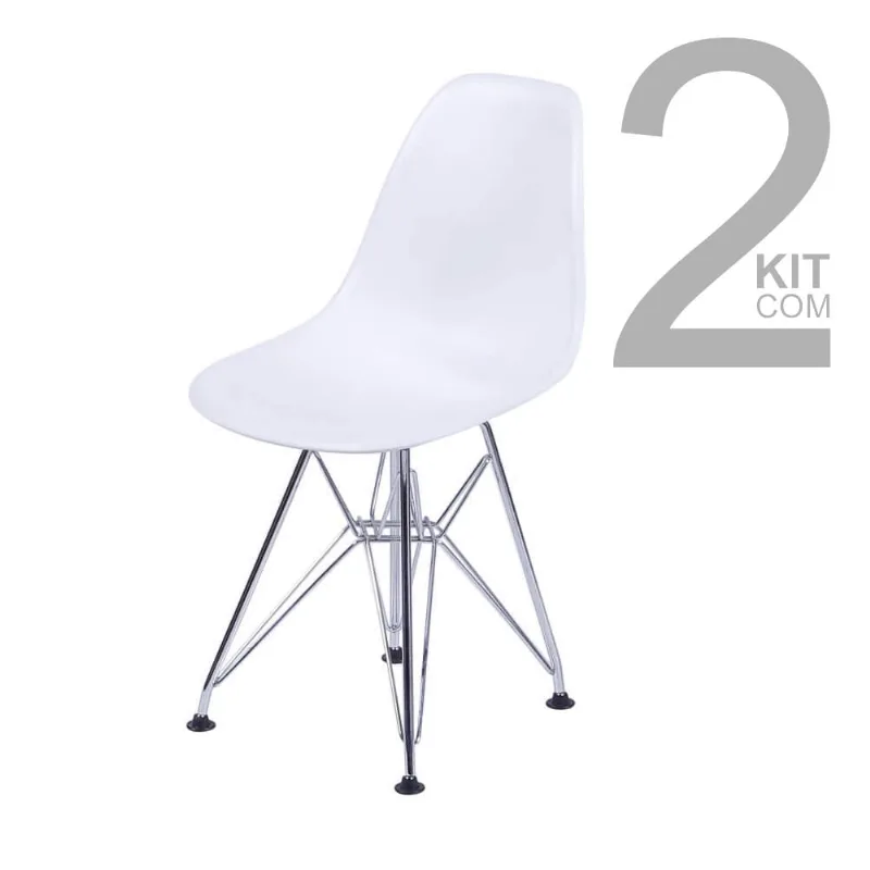 Conjunto de Cadeiras Eiffel 2 peças Branca Base Cromada